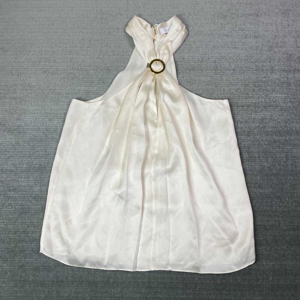 INTERMIX Silk Ivory Halter Top Gold Ring Detail